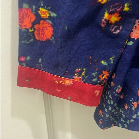 Blue and Red Floral Peplum Blouse with Long Sleeves - Picture 5 of 7